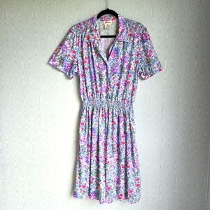 Vintage Darian 14 Smocked Jersey Floral Knee Length Dress Cottagecore‎ Prairie